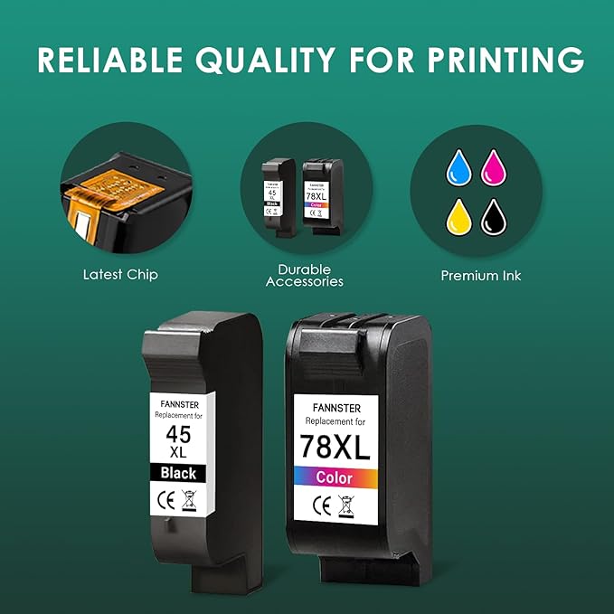 45 78 Ink Cartridge Combo Pack Compatible for HP Deskjet 1220c-ps 930C 952C 970Cxi Color Copier FAX 1220 PhotoSmart 1115 1215(1 Black, 1 Color)-DeskLoop Office