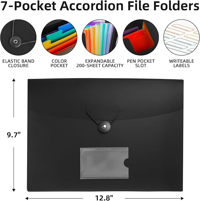 Accordian File Organizer 7 Pocket Expanding File Folder - Image 2