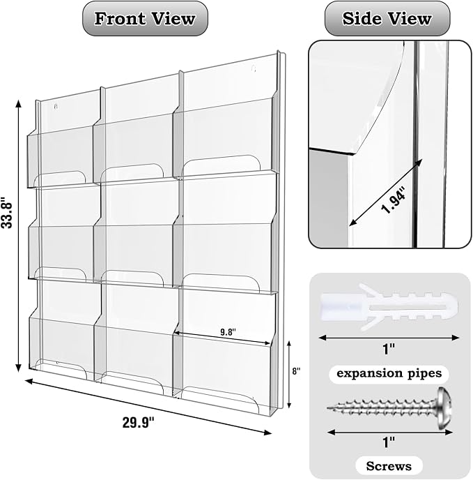 Acrylic Brochure Pamphlet Holder, 9 Magazine Holders, Trifold Flyer Rack - Image 2