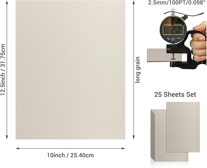 25 Pcs Book Board, Binder Board, Cover Board, Heavy Duty Chipboard for Book Binding, DIY Cardboard (Gray, 10 x 12.5 Inch 100PT)-DeskLoop Office