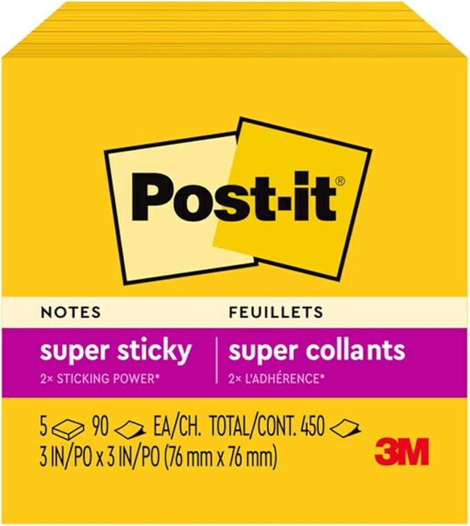 Post-it Super Sticky Notes, 3 x 3 in, 5 Pads, 90 Sheets/Pad | School Supplies - Image 10