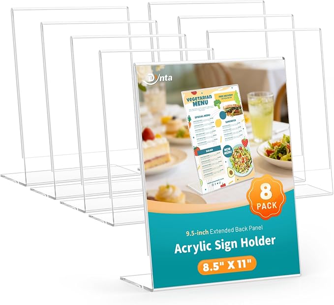 Dynta Acrylic Sign Holder 8.5 x 11 Inches, 8 Pack Clear Plastic L-shape by Dynta