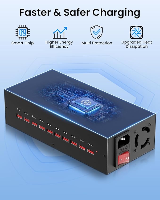 200W USB~c Charging Station, 20 Port (10 USB A & 10 USB~C Port) USB Charger Block, Fast Charging Station for Multiple Devices, Desktop Charger Compatible for iPhone, iPad, Tablets-DeskLoop Office