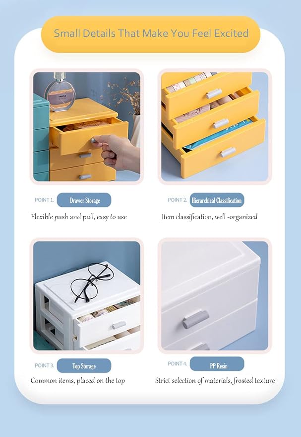 Desktop Organizer with 2 Drawers, Stackable Desk Storage Box - Image 7