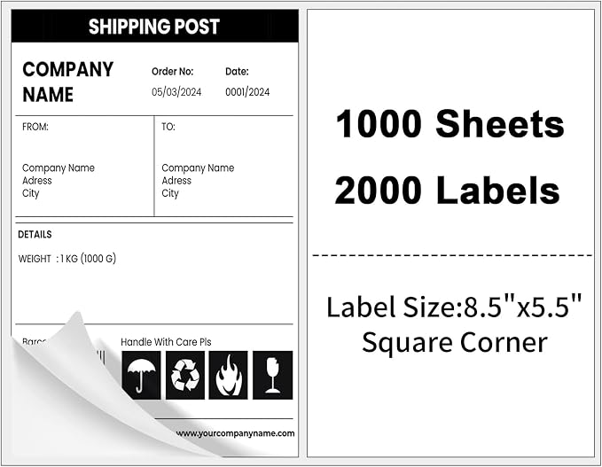 Half Sheet Shipping Labels, Self Adhesive Mailing Labels by Muotich
