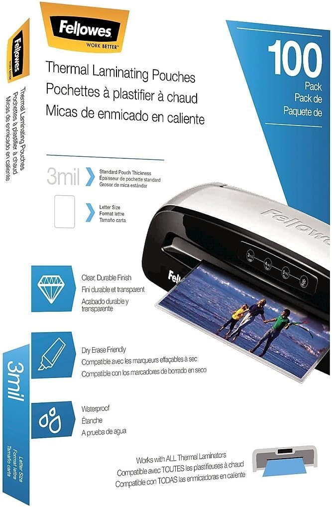 Fellowes Thermal Laminating Pouches/Sheets, Letter Size 9 x 11.5-Inches, 3 mil, 100 Pack (5743301)-DeskLoop Office