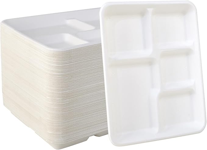 Vplus 500 Pack 5 Compartment Plates, 100% Compostable Paper Plate, 10.25x8.5 by Vplus