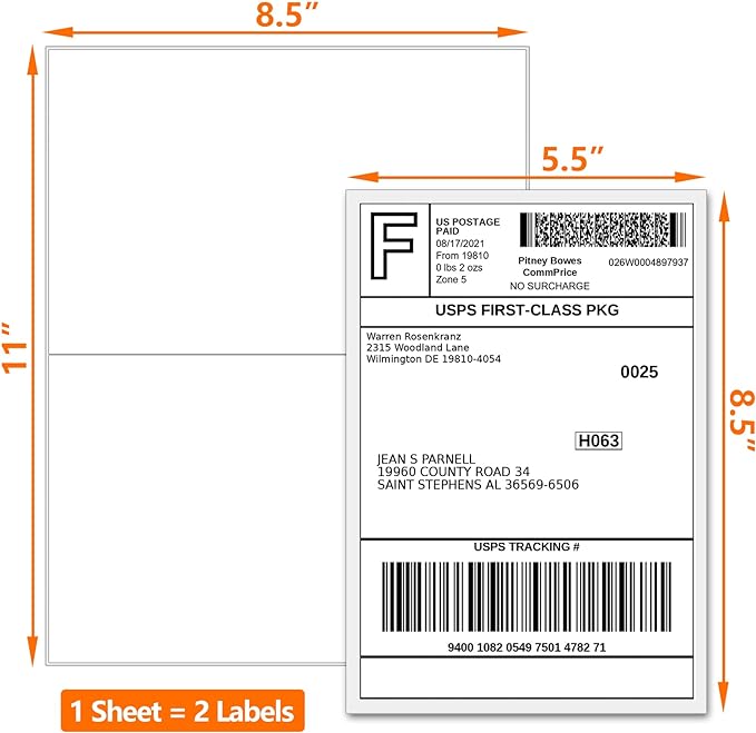 SJPACK 1000 Half Sheet Self Adhesive Shipping Labels, 8.5" x 5.5" Address Labels - Image 5