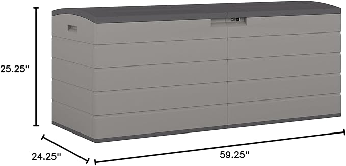 Suncast 120-Gal. All-Weather Patio Deck Box with Pad-Lockable Split Top Lid, Extra-Large Outdoor Storage Unit for Patio Furniture and Grill Tools, Made in the USA-DeskLoop Office