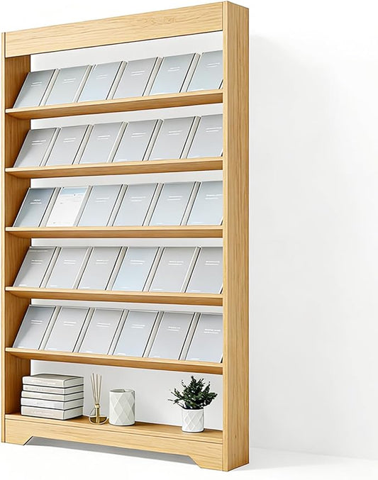 LHIUGE 6-Layer Brochure Display Rack, Freestanding Wooden Magazine Rack by LHIUGE