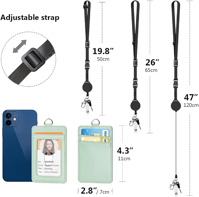 Leather Badge Holder and Adjustable Retractable Lanyards, Quick Release Buckle - Image 4