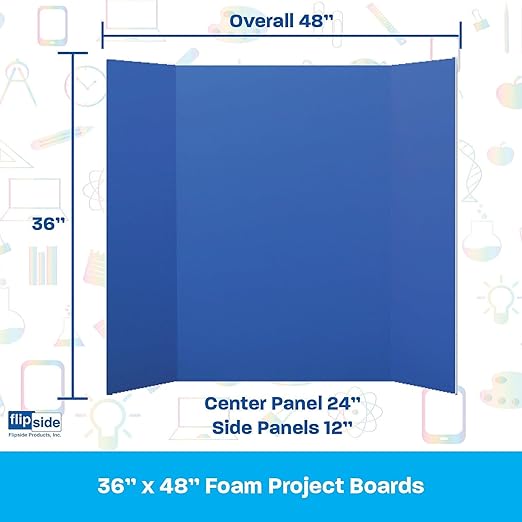 Flipside Products 36” x 48” Foam Project Boards for Presentations, Science Fair, School Projects, Event Displays and Trifold Picture Board - Blue - 24 Pack-DeskLoop Office