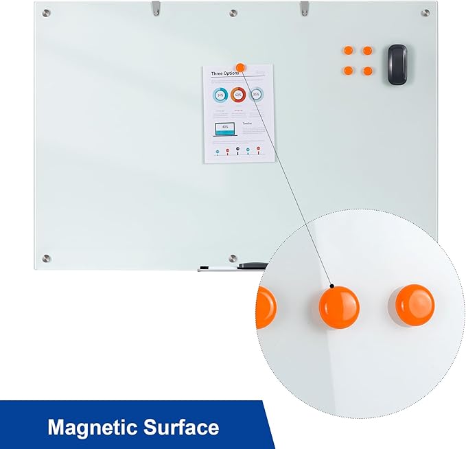Large Glass Dry Erase Board, 72 x 48 Inches Magnetic Glass Whiteboard for Wall, 6' x 4' Frameless Board for Office, Home, School-DeskLoop Office