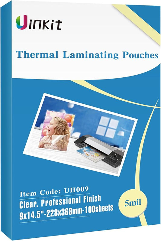 Uinkit 5 Mil 100 Pack Legal Thermal Laminating Pouches, 9X14.5-Inches Laminating Sheets, Extra Protection for Clear Glossy Laminator Pockets-DeskLoop Office