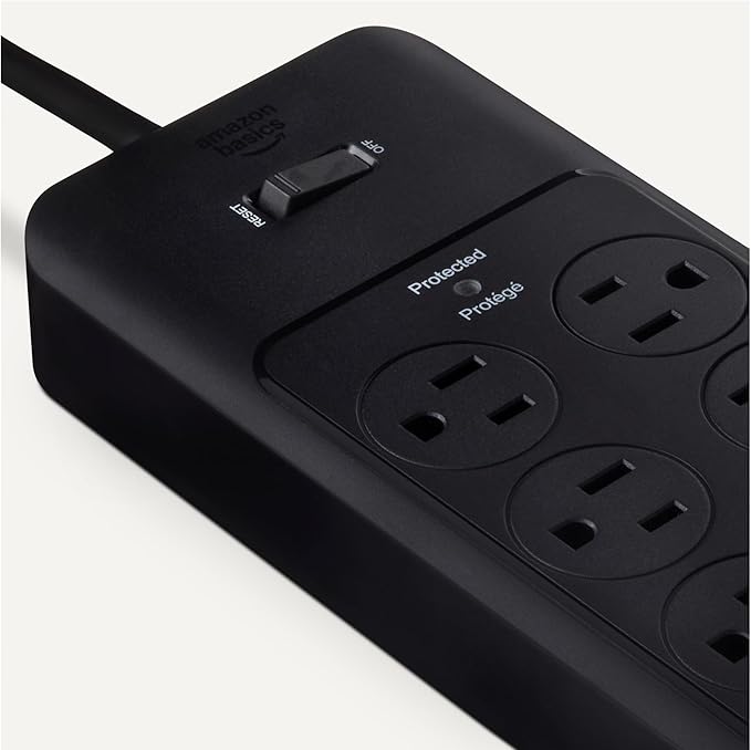 Amazon Basics Surge Protector Power Strip, 12-Outlet, 4000 Joules, 8ft Extension Cord, Rectangle, for Home, Office, Gaming Room, Black-DeskLoop Office