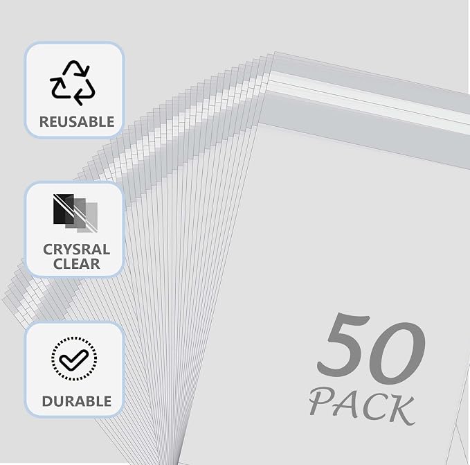 50 Pack Acid-Free Crystal Clear Sleeves Storage Bags - Image 5