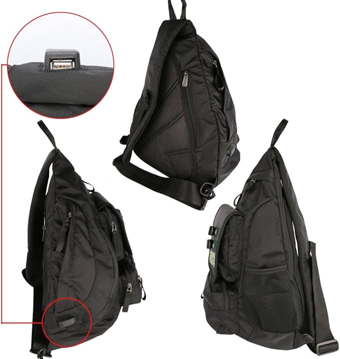 Larswon Sling Bag with USB Charging Port, Sling Backpack USB, Shoulder Backpack, Large Crossbody Bag, Chest Bag Large Black