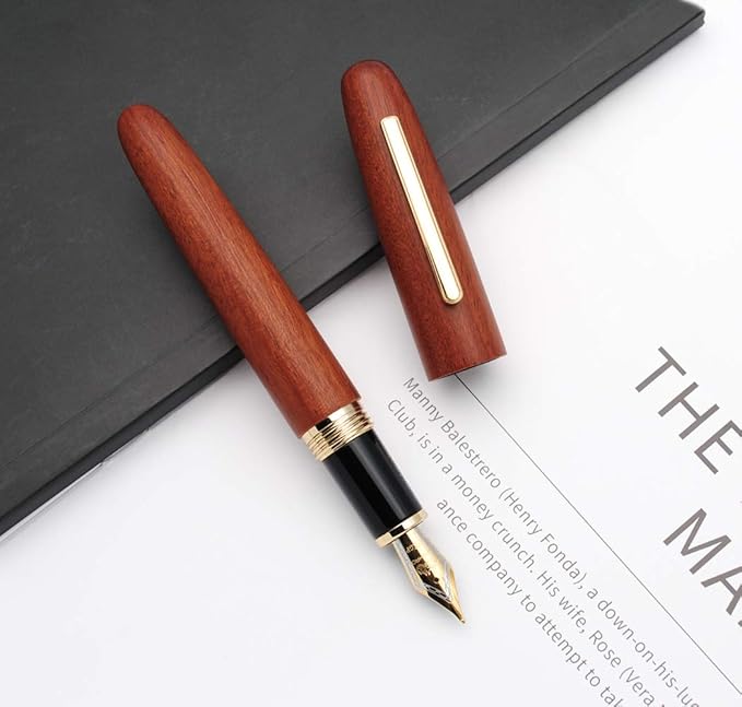 JINHAO 9056 Natural Wood Fountain Pen Handmade Ink Pen (Rosewood, Medium Nib 0.7mm)-DeskLoop Office