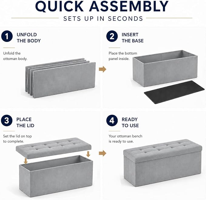 ALASDO 43 Inch Folding Storage Ottoman Bench - Image 4