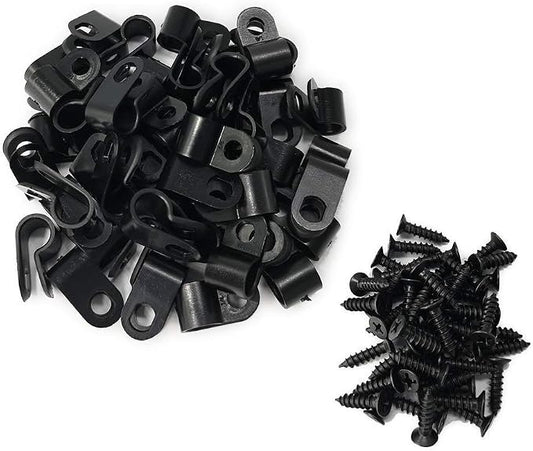 Cable Clamp R-Type Cable Clip Wire Clamp 1/4-inch Nylon Screw Mounting Cord by Alamic