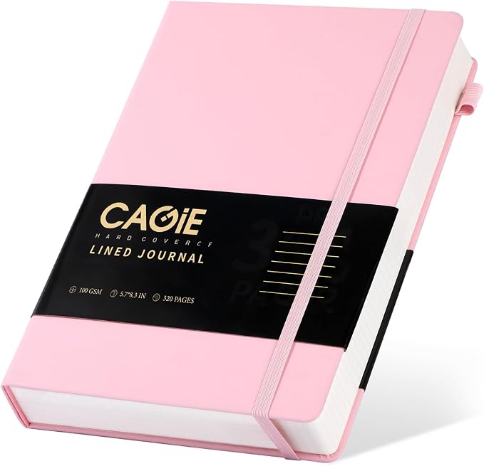 CAGIE Pink Journal Notebook for Women, 320 Pages College Ruled Notebook by CAGIE