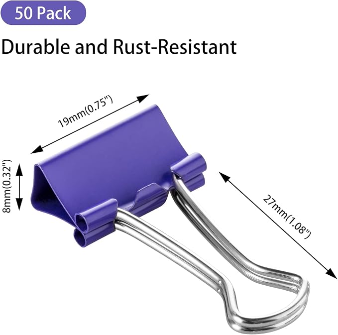 Small Purple Binder Clips, 3/4 Inch, 50 Pack Mini Clips - Image 2