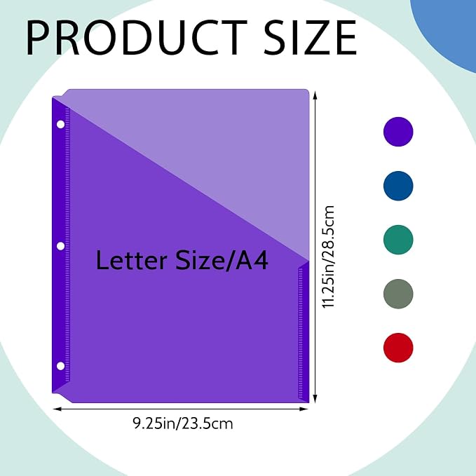 Maitys 50 Pack Binder Pockets 3 Hole Punch Clear Plastic Document Folders - Image 2