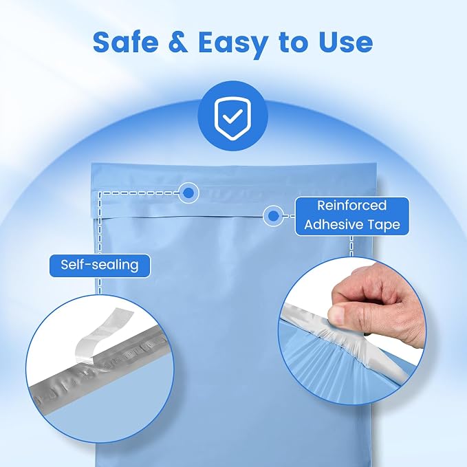 Metronic Poly Mailers 12x15.5 100 Pack Self-Seal Shipping Bags, Light Blue | - Image 4