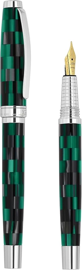 Xezo Urbanite II Fountain Pen, Medium Nib. Ocean Teal and Black Color with Chrome Plating. Handcrafted, Limited Edition, Serialized-DeskLoop Office