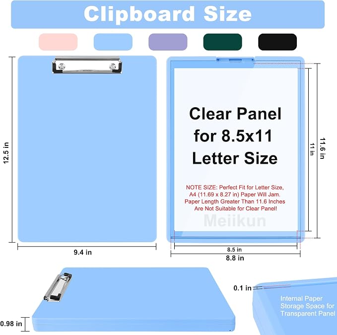 Meiikun Clipboard with Storage, Plastic Clip Boards 8.5x11 Folder with Clear - Image 4