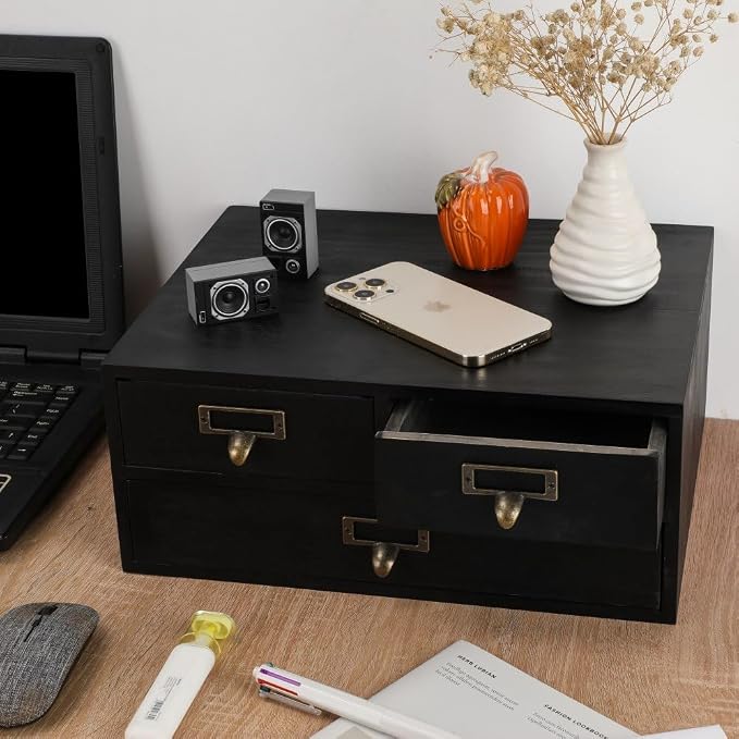 Wooden Storage Box Apothecary Drawers Vintage Wooden Box Wood Desktop Organizer - Image 5