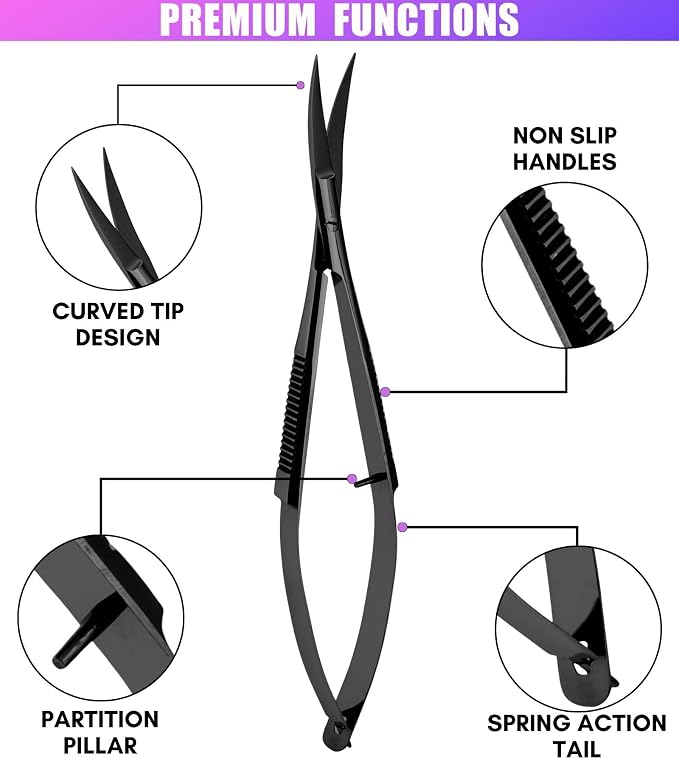 Cross Edge Curved Spring Scissors 5 Inch Stainless Steel Precision Eyebrow & - Image 3