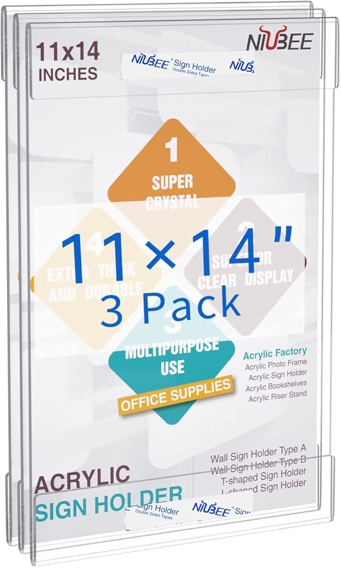 Niubee 11x14 inch Wall Mount Acrylic Sign Holder by NIUBEE