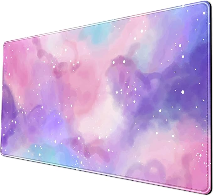 Desk Pad Purple Starry Sky Cute Gaming Mouse Pad Galaxy Gamer Girl Cute Pink Desk Decor Keyboard Desk Mat, Stitched Edges Desktop with Stitched Edges Non-Slip Large Computer Mat 31.5x15.7 in-DeskLoop Office