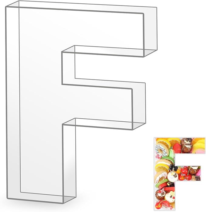 10" F Clear Acrylic Letter Charcuterie Board Box, Reusable Fillable Decorative by Esmorah