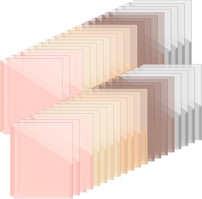 Maitys 50 Pack Binder Pockets 3 Hole Punch Clear Plastic Document Folders by Maitys