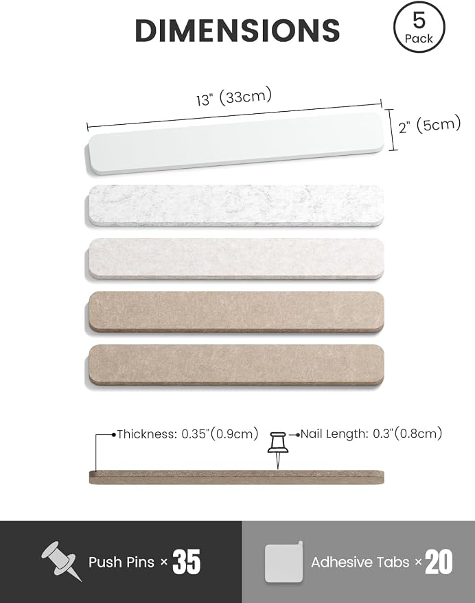 Fluxynara Cork Board Alternative Felt Strip Board 5-Pack 13"x2", Office Pin - Image 2