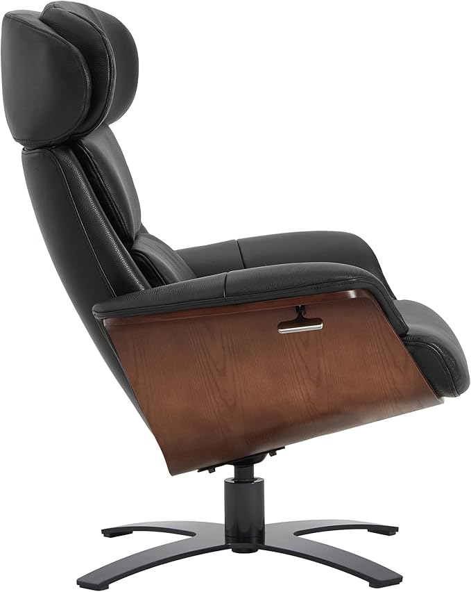 CHITA Genuine Leather Reclining Swivel Chair with Adjustable Headrest and Ottoman for Living Room, Black-DeskLoop Office