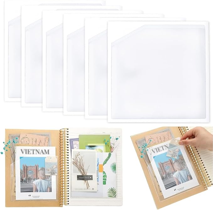 CRASPIRE 6Pcs Notebook Pocket Stickers Adhesive Pocket Sleeve 6 x 6 Inch Clear by CRASPIRE