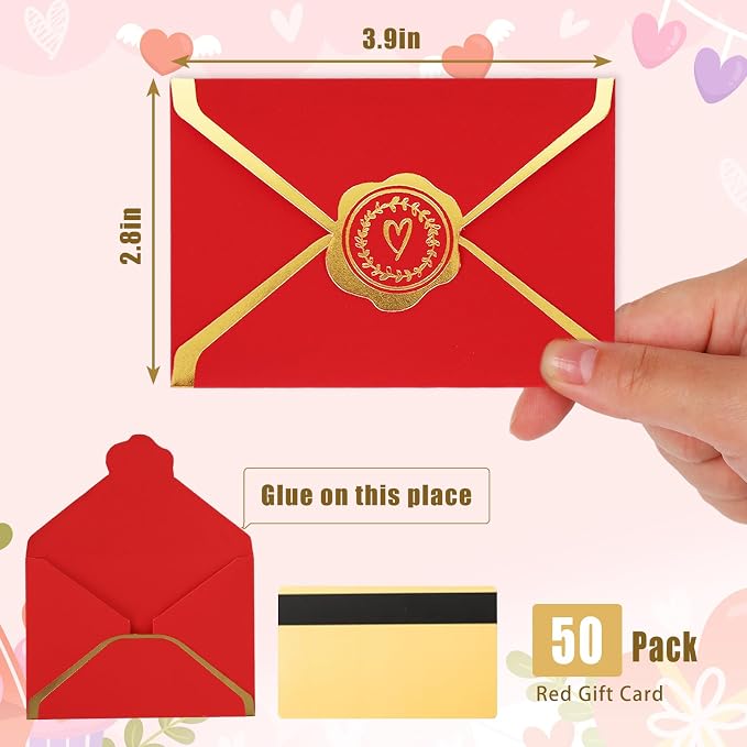 JarThenaAMCS 50Pcs Valentine's Day Red Mini Gift Card Envelopes Bulk Greeting - Image 2