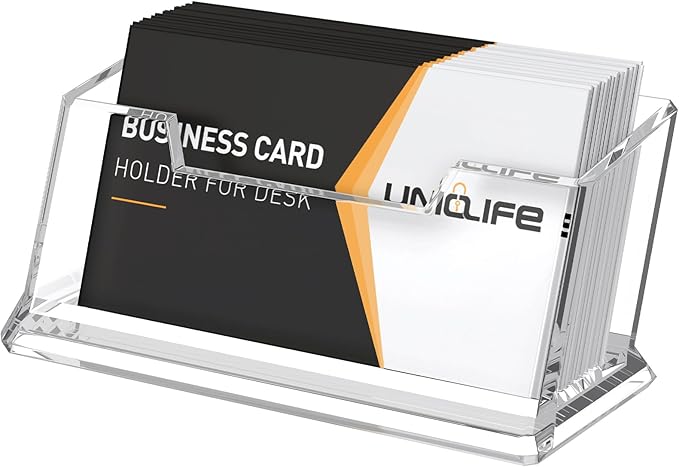 Uniclife Acrylic Business Card Holder for Desk 1 Slot Clear Business Card Display Stand for Men & Women Desktop Business Card Organizer Card Stand for Office Home Exhibition, 60 Card Capacity-DeskLoop Office