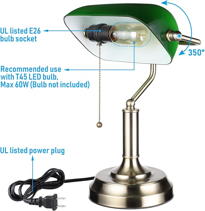 TORCHSTAR Green Glass Bankers Desk Lamp - Image 6