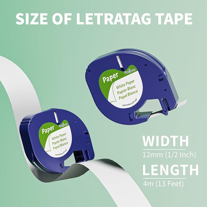 Compatible with Dymo LetraTag Label Maker Refills 12mm x 4m White Paper Tape - Image 3
