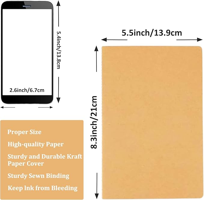 110 Pack A5 Composition Notebooks Bulk, Kraft Cover Lined Paper Journal for Traveler, Notes, Memo, Bulk Journals Notebook Sewn Brown College Ruled, 60 Pages, 8.3 x 5.5 Inch-DeskLoop Office