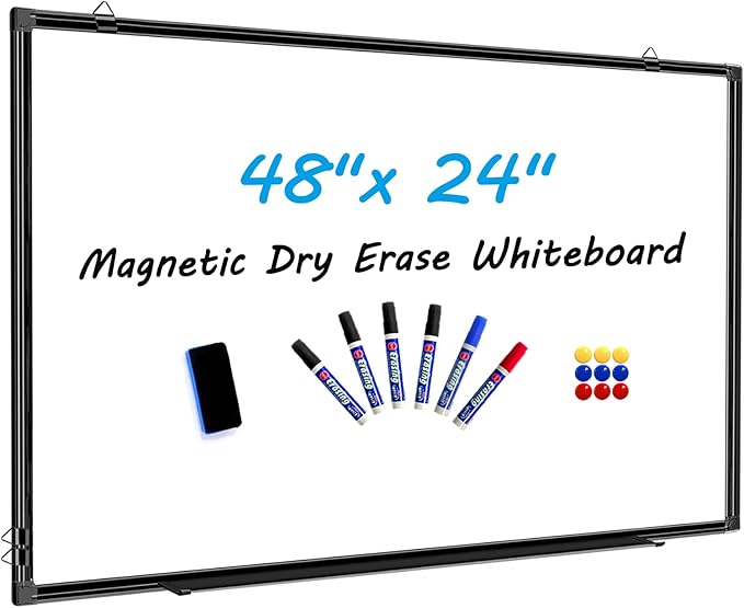 H-Qprobd 48"x24" Magnetic White Board Dry Erase Wall Mount Whiteboard - Office Home Classrooms White Board Hanging Writing Board with Black Aluminum Frame-DeskLoop Office