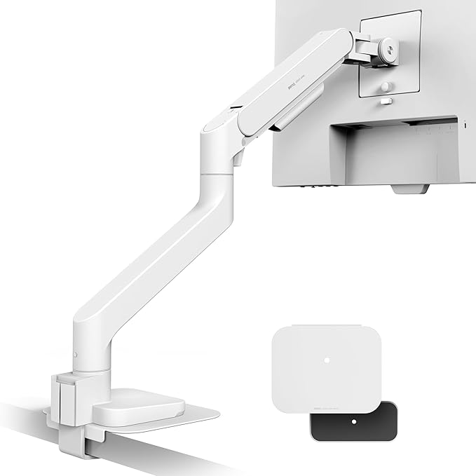 BenQ BSH02 Ergo Monitor Arm -Gas Spring Monitor Stand for Up to 45'' & 44lbs Screens, Heavy Duty, Quick Installation, No Sagging, Top Clamp and Grommet Base, Reinforcement Plate, VESA 75x75 &100x100mm-DeskLoop Office