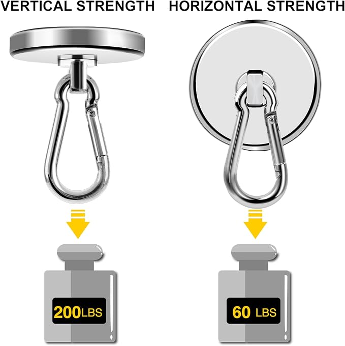 DIYMAG Magnetic Hooks, 4 Pack 200LBS Heavy Duty Neodymium Magnet Hooks | Swivel - Image 5