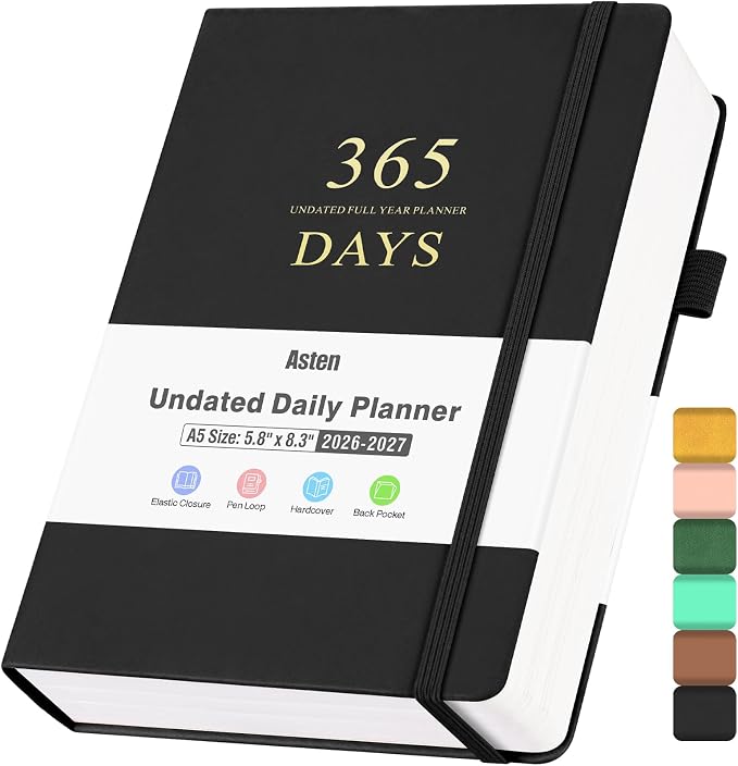Daily Planner Undated, Planners 2026-2027, 365 Day Planners, Work Planner by AstenInc