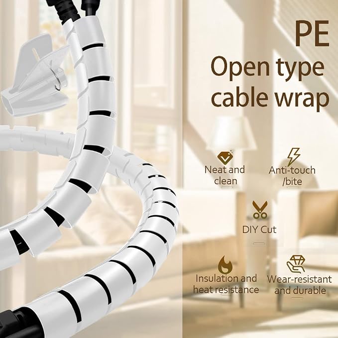 White Cable Management Sleeves 2 PCS Cord Protectors - Image 4