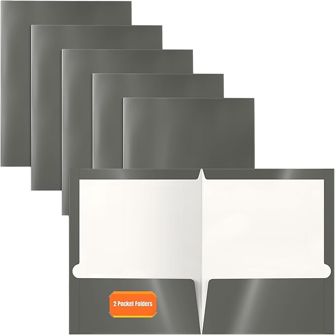 Better Office Products 2 Pocket Glossy Laminated Gray Paper Folders, Box of 25 by BetterOfficeProducts